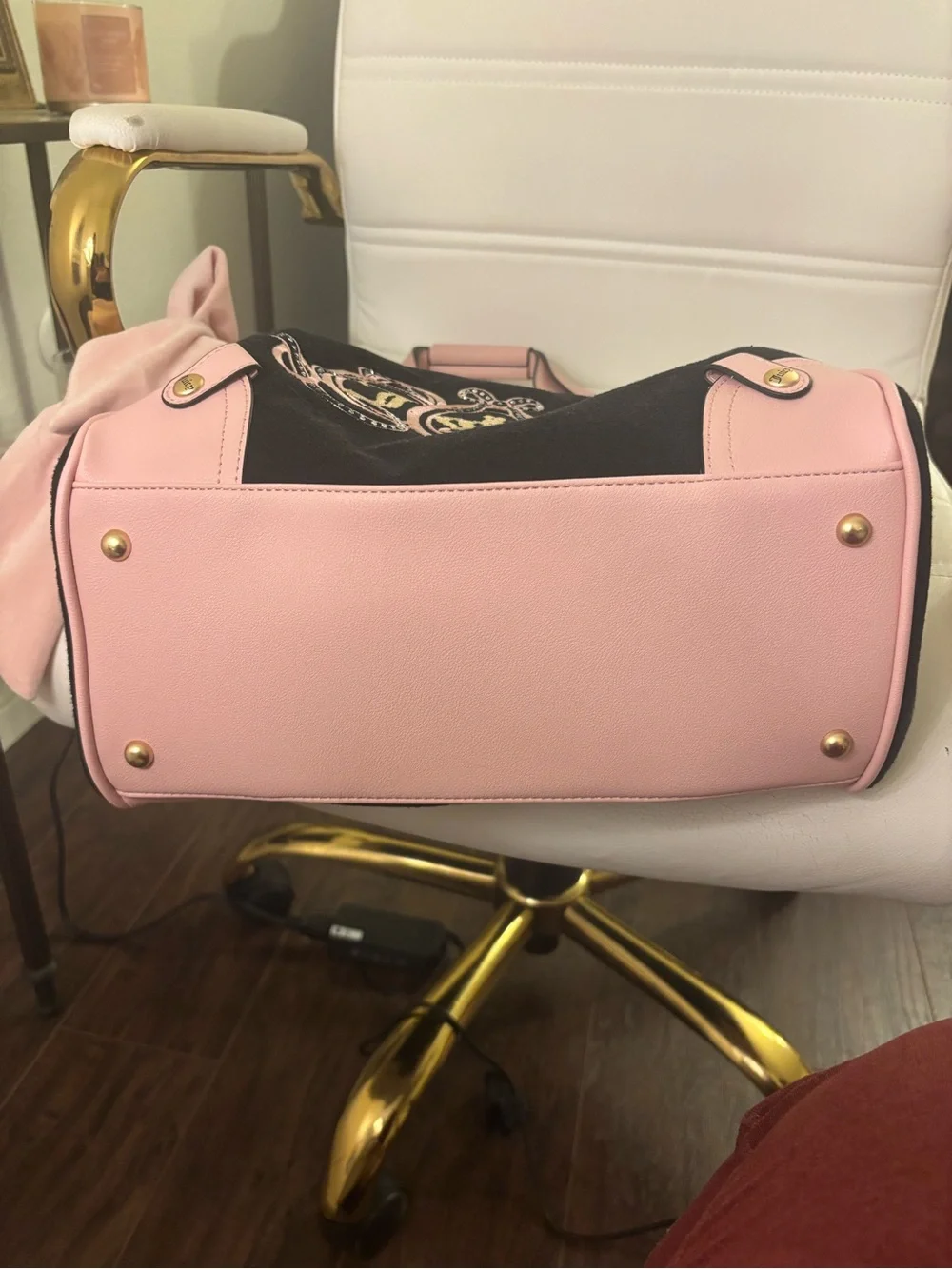 NWT Juicy Couture Pink and Black Terry Tote Crest Embroidery bag charm bag tag